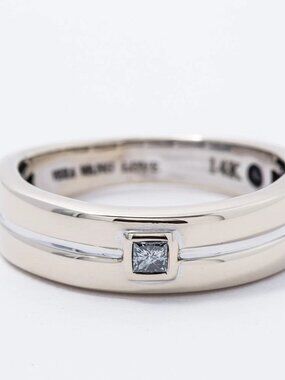 Vera Wang Love Collection Groove 6mm Wedding Band 14K 585 White Gold Ring Size 9